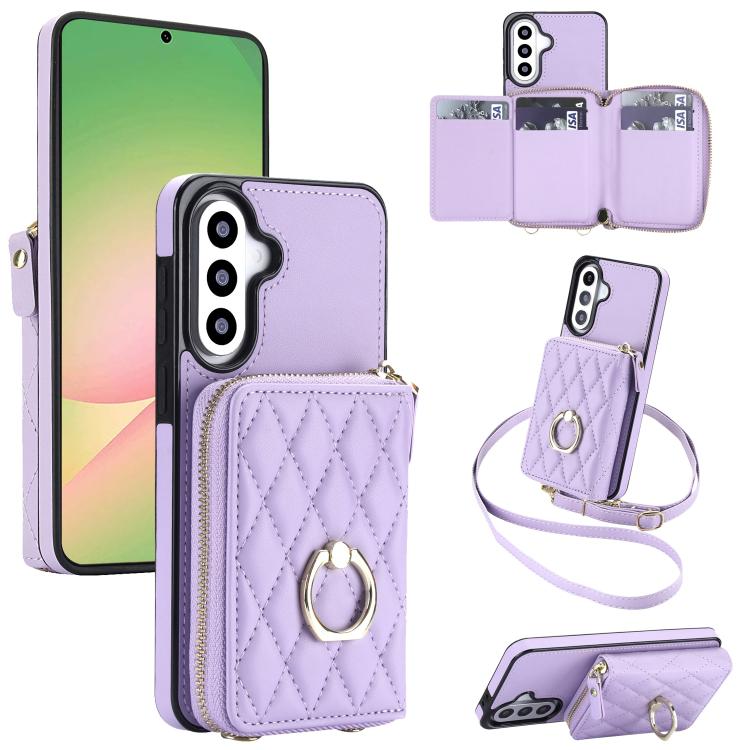 Portafoglio con cerniera, porta anelli romboidale, custodia per telefono con protezione RFID., For Galaxy A36 5G / A37 5G