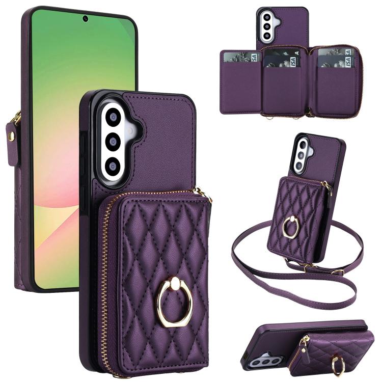 Portafoglio con cerniera, porta anelli romboidale, custodia per telefono con protezione RFID., For Galaxy A36 5G / A37 5G