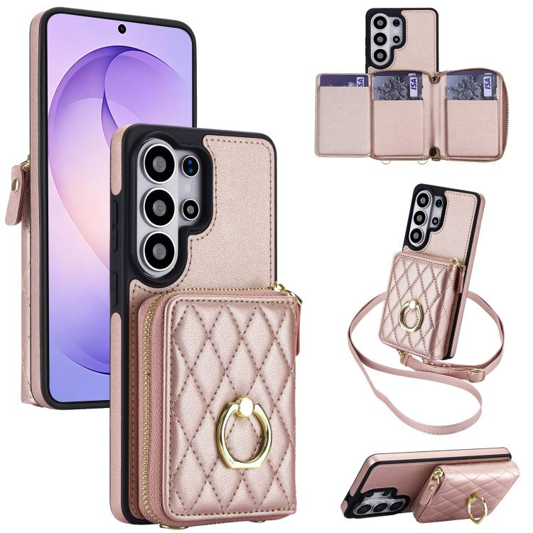 Portafoglio con cerniera, porta anelli romboidale, custodia per telefono con protezione RFID., For Galaxy S26 Ultra 5G, For Galaxy S25 Ultra 5G, For Galaxy S24 Ultra 5G