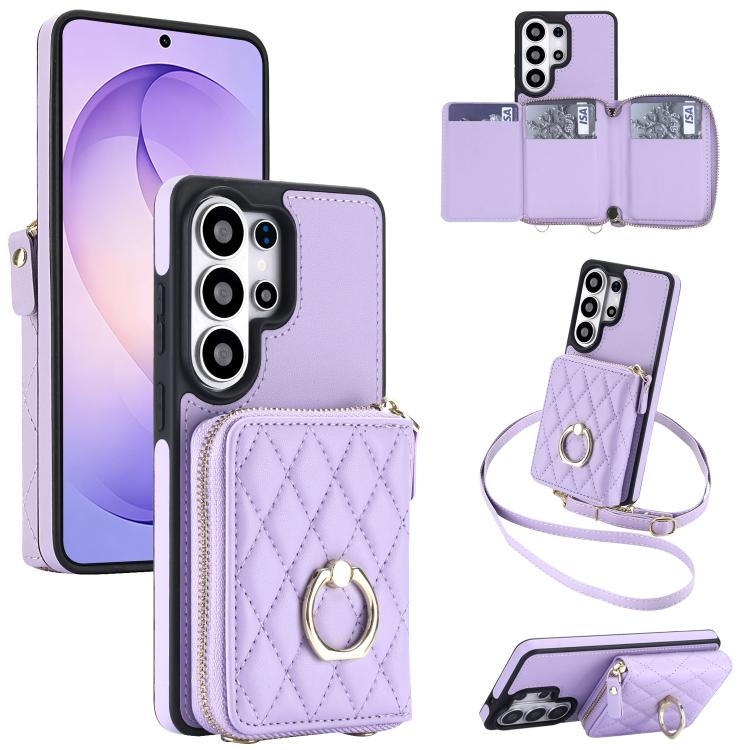 Portafoglio con cerniera, porta anelli romboidale, custodia per telefono con protezione RFID., For Galaxy S26 Ultra 5G, For Galaxy S25 Ultra 5G, For Galaxy S24 Ultra 5G