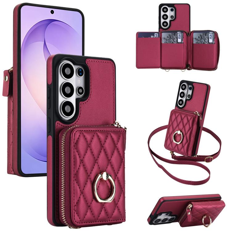 Portafoglio con cerniera, porta anelli romboidale, custodia per telefono con protezione RFID., For Galaxy S26 Ultra 5G, For Galaxy S25 Ultra 5G, For Galaxy S24 Ultra 5G