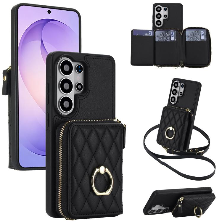 Portafoglio con cerniera, porta anelli romboidale, custodia per telefono con protezione RFID., For Galaxy S26 Ultra 5G, For Galaxy S25 Ultra 5G, For Galaxy S24 Ultra 5G