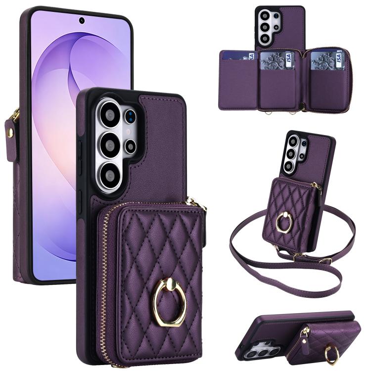 Portafoglio con cerniera, porta anelli romboidale, custodia per telefono con protezione RFID., For Galaxy S26 Ultra 5G, For Galaxy S25 Ultra 5G, For Galaxy S24 Ultra 5G