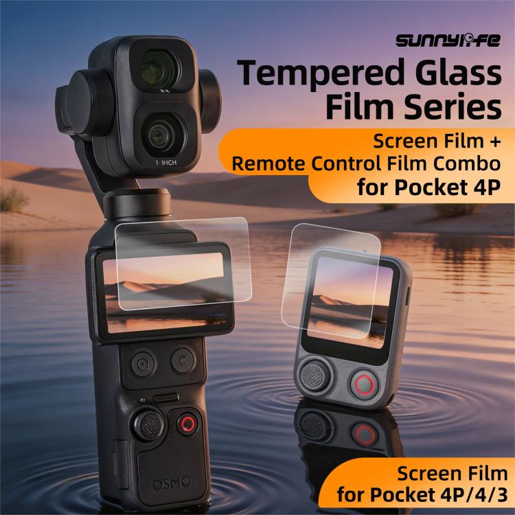 Pellicola protettiva in vetro temperato Sunnylife per DJI Osmo Pocket 4P / 4 / 3, Screen & Remote Film 2 Sets, Screen & Remote Film, Screen Film 2pcs, Screen Film