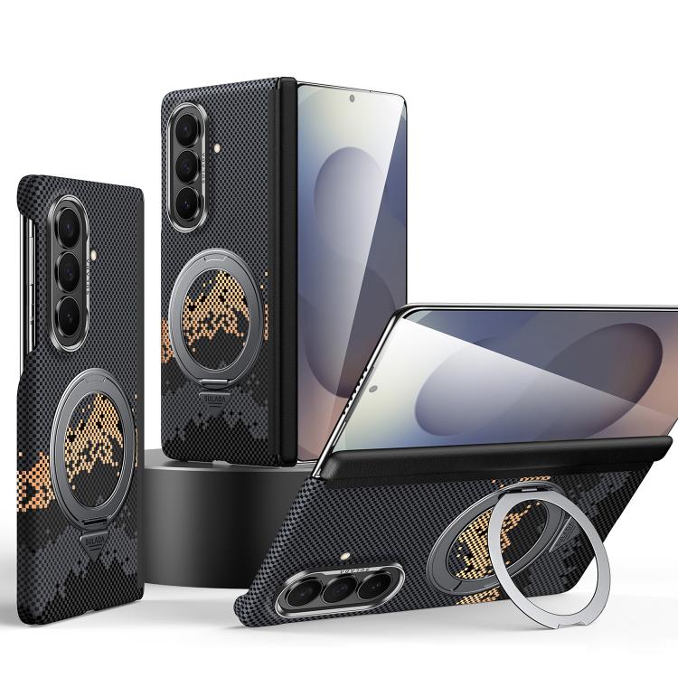 Custodia per telefono SULADA con texture a griglia di pixel in Kevlar e supporto magnetico girevole., For Galaxy Z Fold8 5G, For Galaxy Z Fold8 Ultra 5G, For Galaxy Z Fold7 5G