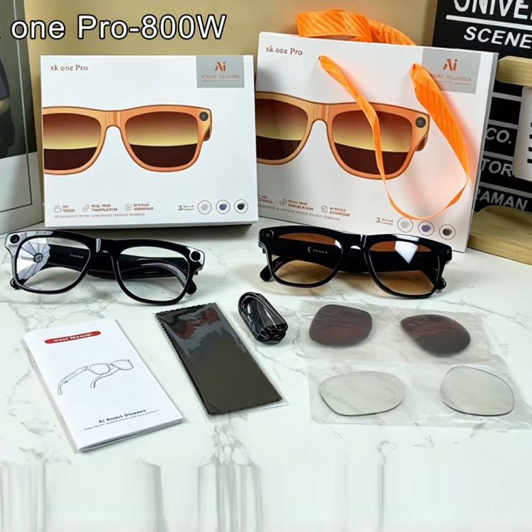 Occhiali intelligenti XK One Pro con intelligenza artificiale per la traduzione automatica, fotocamera HD da 8 MP, registrazione video, trasmissione Wi-Fi e assistente vocale AI., 8MP Camera