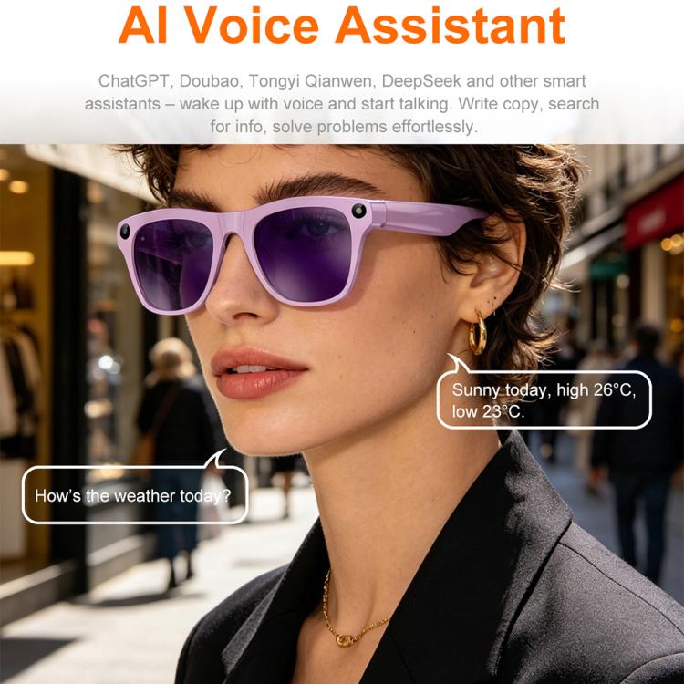 Occhiali intelligenti XK One Pro con intelligenza artificiale per la traduzione automatica, fotocamera HD da 8 MP, registrazione video, trasmissione Wi-Fi e assistente vocale AI., 8MP Camera