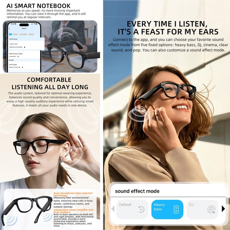 Occhiali intelligenti AI M02X Pro Max con fotocamera HD da 8 MP, registrazione video, trasmissione Wi-Fi e assistente vocale AI., Sunglasses + Anti Blue Light Lens, Gradient Lenses