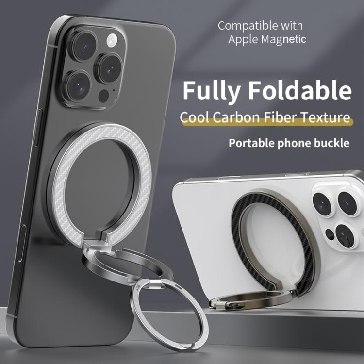Supporto per telefono con fibbia ad anello magnetica a doppia asse con texture in fibra di carbonio