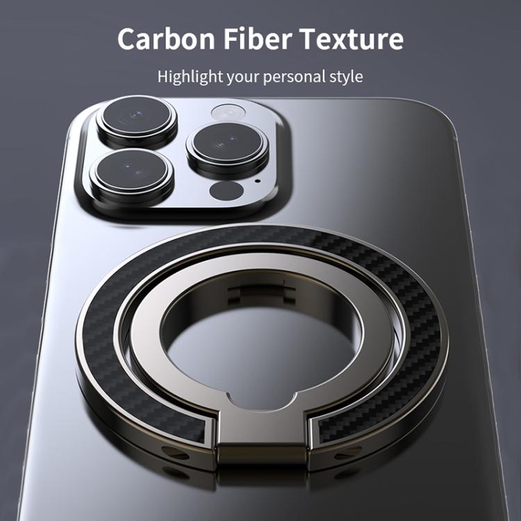 Supporto per telefono con fibbia ad anello magnetica a doppia asse con texture in fibra di carbonio
