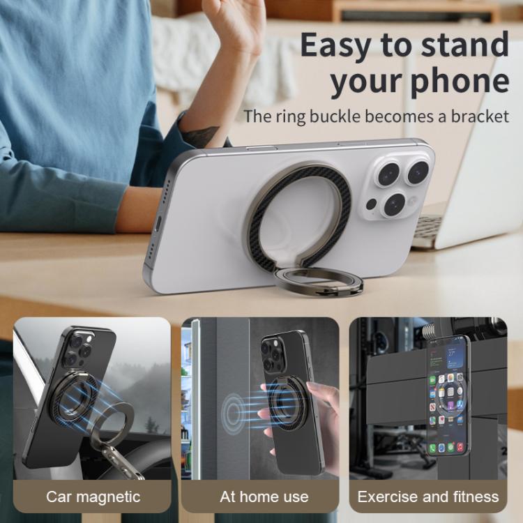 Supporto per telefono con fibbia ad anello magnetica a doppia asse con texture in fibra di carbonio