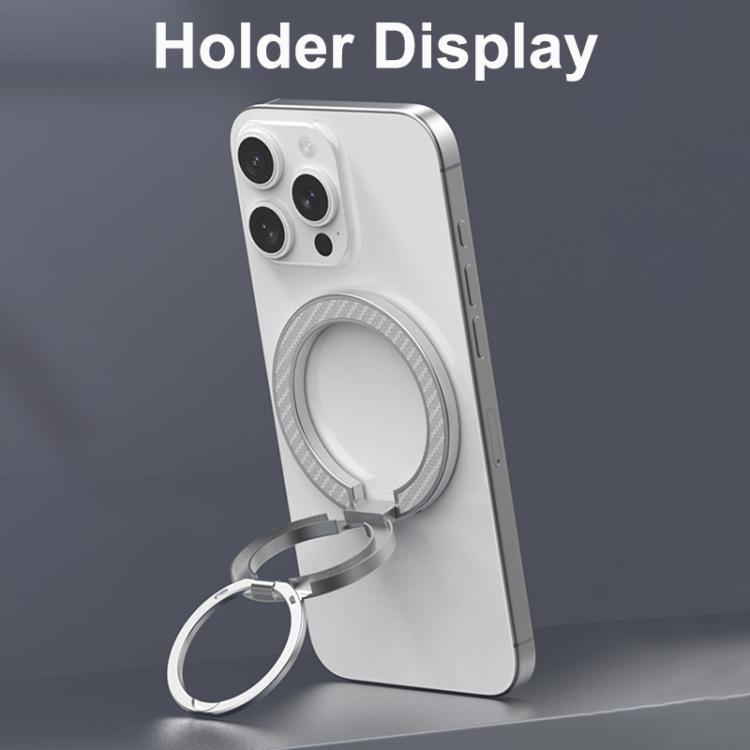 Supporto per telefono con fibbia ad anello magnetica a doppia asse con texture in fibra di carbonio