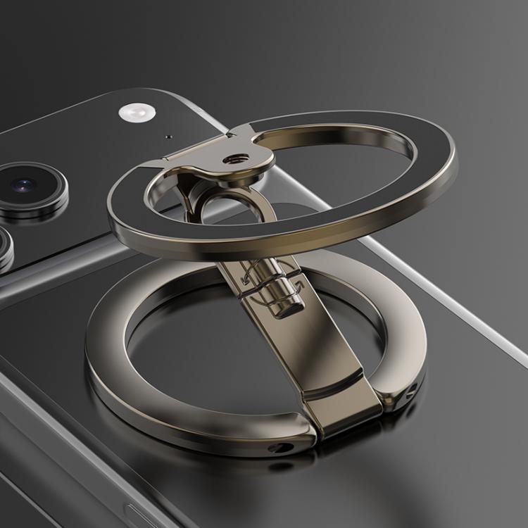 Supporto per telefono magnetico a doppia faccia con design a foro per vite da un quarto di pollice, ribaltabile a 360 gradi.
