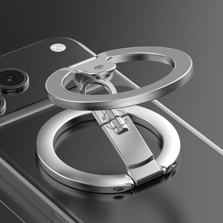Supporto per telefono magnetico a doppia faccia con design a foro per vite da un quarto di pollice, ribaltabile a 360 gradi.