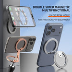 Supporto per telefono magnetico a doppia faccia con design a foro per vite da un quarto di pollice, ribaltabile a 360 gradi.