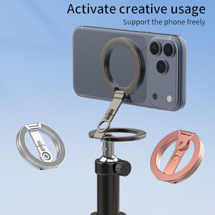 Supporto per telefono magnetico a doppia faccia con design a foro per vite da un quarto di pollice, ribaltabile a 360 gradi.
