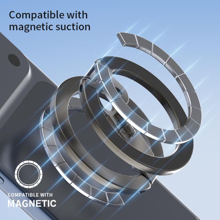 Supporto per telefono magnetico a doppia faccia con design a foro per vite da un quarto di pollice, ribaltabile a 360 gradi.