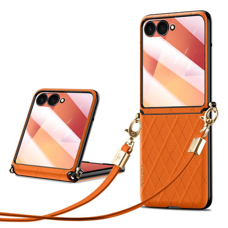 Custodia per telefono pieghevole SULADA con elegante texture romboidale e cordino., For Galaxy Z Flip8 5G