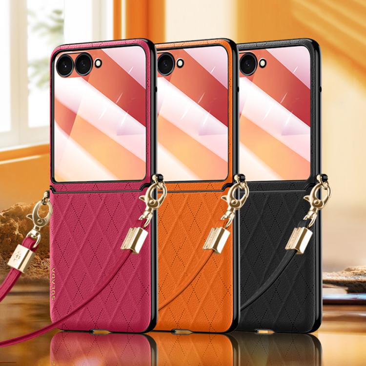Custodia per telefono pieghevole SULADA con elegante texture romboidale e cordino., For Galaxy Z Flip8 5G