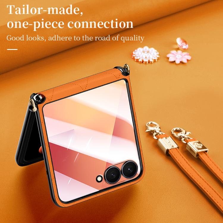 Custodia per telefono pieghevole SULADA con elegante texture romboidale e cordino., For Galaxy Z Flip8 5G