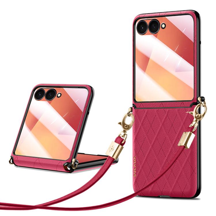 Custodia per telefono pieghevole SULADA con elegante texture romboidale e cordino., For Galaxy Z Flip8 5G