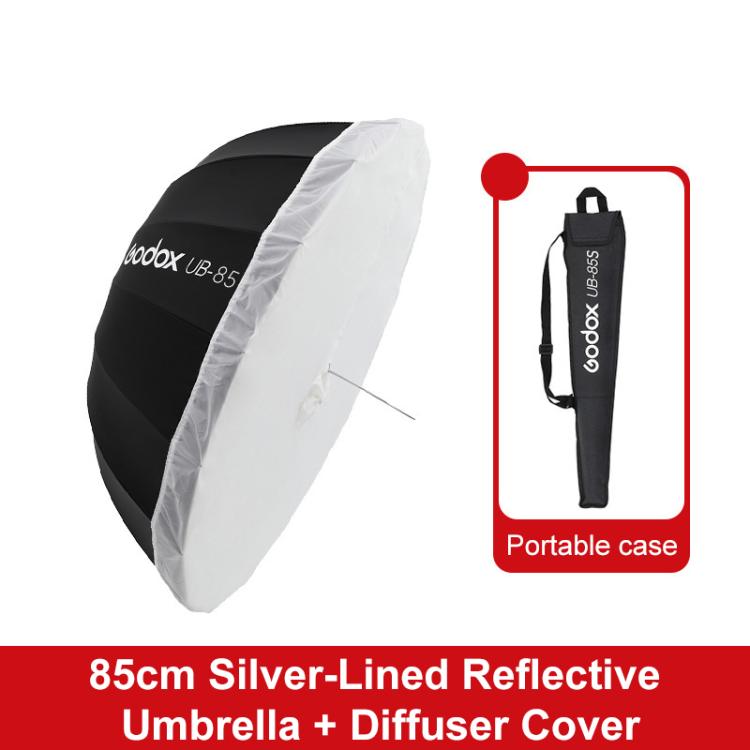 Diffusore riflettore per studio fotografico Godox, UB-85S Black Silver Umbrella, UB-85S Black Silver Umbrella with Softbox, UB-105S Black Silver Umbrella, UB-105S Black Silver Umbrella with Softbox, UB-130S Black Silver Umbrella                        ...