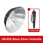 Diffusore riflettore per studio fotografico Godox, UB-85S Black Silver Umbrella, UB-85S Black Silver Umbrella with Softbox, UB-105S Black Silver Umbrella, UB-105S Black Silver Umbrella with Softbox, UB-130S Black Silver Umbrella                        ...