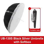 Diffusore riflettore per studio fotografico Godox, UB-85S Black Silver Umbrella, UB-85S Black Silver Umbrella with Softbox, UB-105S Black Silver Umbrella, UB-105S Black Silver Umbrella with Softbox, UB-130S Black Silver Umbrella                        ...
