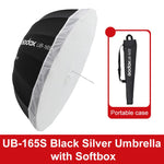 Diffusore riflettore per studio fotografico Godox, UB-85S Black Silver Umbrella, UB-85S Black Silver Umbrella with Softbox, UB-105S Black Silver Umbrella, UB-105S Black Silver Umbrella with Softbox, UB-130S Black Silver Umbrella                        ...