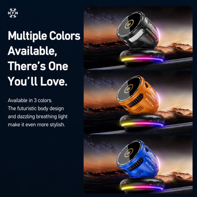 Supporto per auto D3 15W con raffreddamento magnetico e illuminazione RGB, ricarica wireless per telefono.