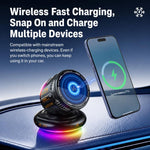 Supporto per auto D3 15W con raffreddamento magnetico e illuminazione RGB, ricarica wireless per telefono.