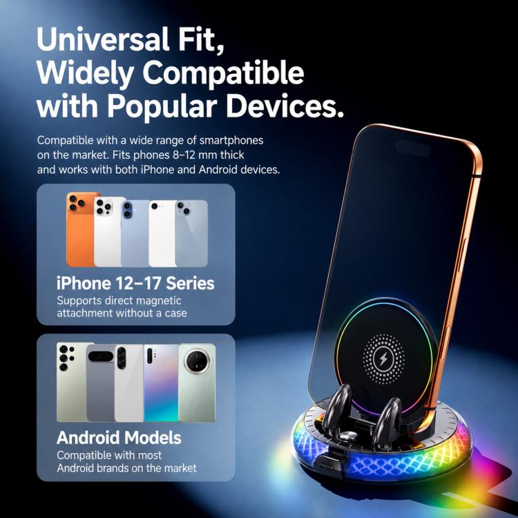 Supporto per telefono da auto D9 con base girevole autoadesiva e ricarica wireless.