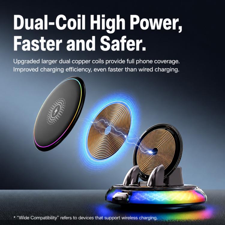 Supporto per telefono da auto D9 con base girevole autoadesiva e ricarica wireless.