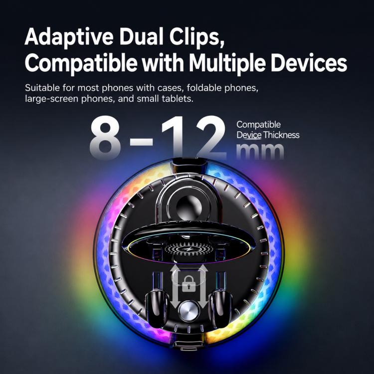 Supporto per telefono da auto D9 con base girevole autoadesiva e ricarica wireless.