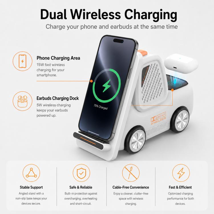 Caricabatterie wireless multifunzionale 5 in 1 con supporto da sc