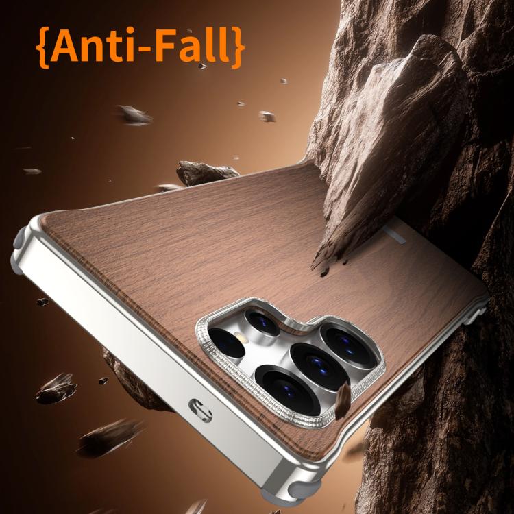 Custodia per telefono MagSafe J TRIBE in metallo senza cornice con texture effetto legno, For Galaxy S26 Ultra 5G, For Galaxy S25 Ultra 5G, For Galaxy S24 Ultra 5G, For Galaxy S23 Ultra 5G