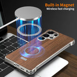 Custodia per telefono MagSafe J TRIBE in metallo senza cornice con texture effetto legno, For Galaxy S26 Ultra 5G, For Galaxy S25 Ultra 5G, For Galaxy S24 Ultra 5G, For Galaxy S23 Ultra 5G