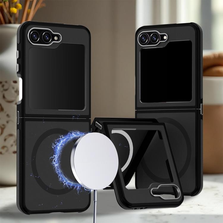 Custodia magnetica per telefono bicolore con effetto pelle, For Galaxy Z Flip6 / Z Flip7 FE 5G
