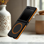 Custodia magnetica per telefono bicolore con effetto pelle, For Galaxy Z Flip6 / Z Flip7 FE 5G