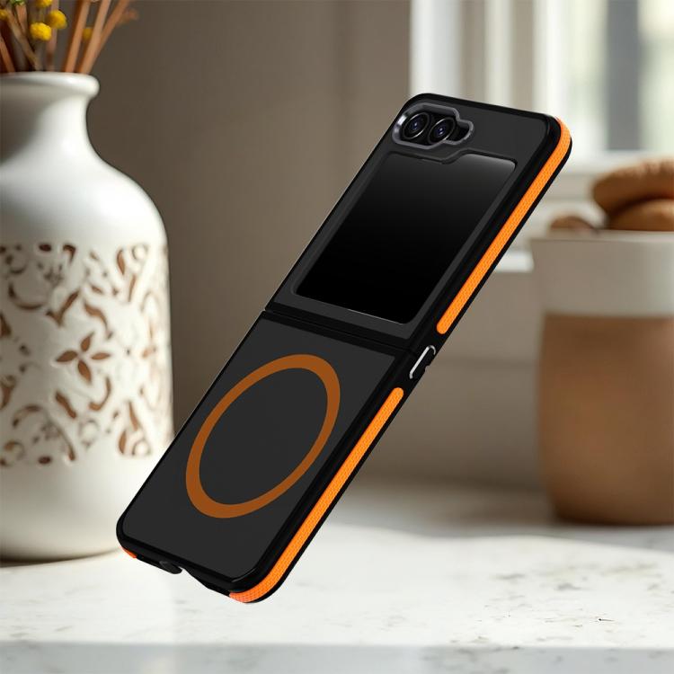 Custodia magnetica per telefono bicolore con effetto pelle, For Galaxy Z Flip6 / Z Flip7 FE 5G