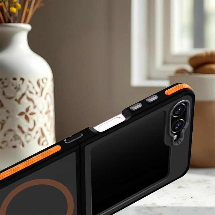 Custodia magnetica per telefono bicolore con effetto pelle, For Galaxy Z Flip6 / Z Flip7 FE 5G