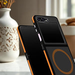 Custodia magnetica per telefono bicolore con effetto pelle, For Galaxy Z Flip6 / Z Flip7 FE 5G