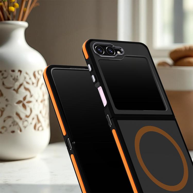 Custodia magnetica per telefono bicolore con effetto pelle, For Galaxy Z Flip6 / Z Flip7 FE 5G