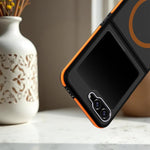 Custodia magnetica per telefono bicolore con effetto pelle, For Galaxy Z Flip6 / Z Flip7 FE 5G