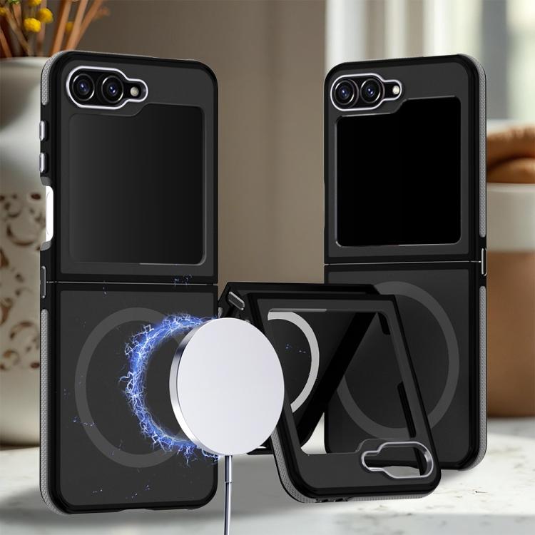 Custodia magnetica per telefono bicolore con effetto pelle, For Galaxy Z Flip6 / Z Flip7 FE 5G