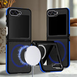 Custodia magnetica per telefono bicolore con effetto pelle, For Galaxy Z Flip6 / Z Flip7 FE 5G