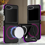 Custodia magnetica per telefono bicolore con effetto pelle, For Galaxy Z Flip6 / Z Flip7 FE 5G