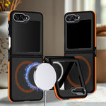 Custodia magnetica per telefono bicolore con effetto pelle, For Galaxy Z Flip6 / Z Flip7 FE 5G