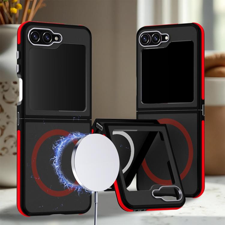 Custodia magnetica per telefono bicolore con effetto pelle, For Galaxy Z Flip6 / Z Flip7 FE 5G
