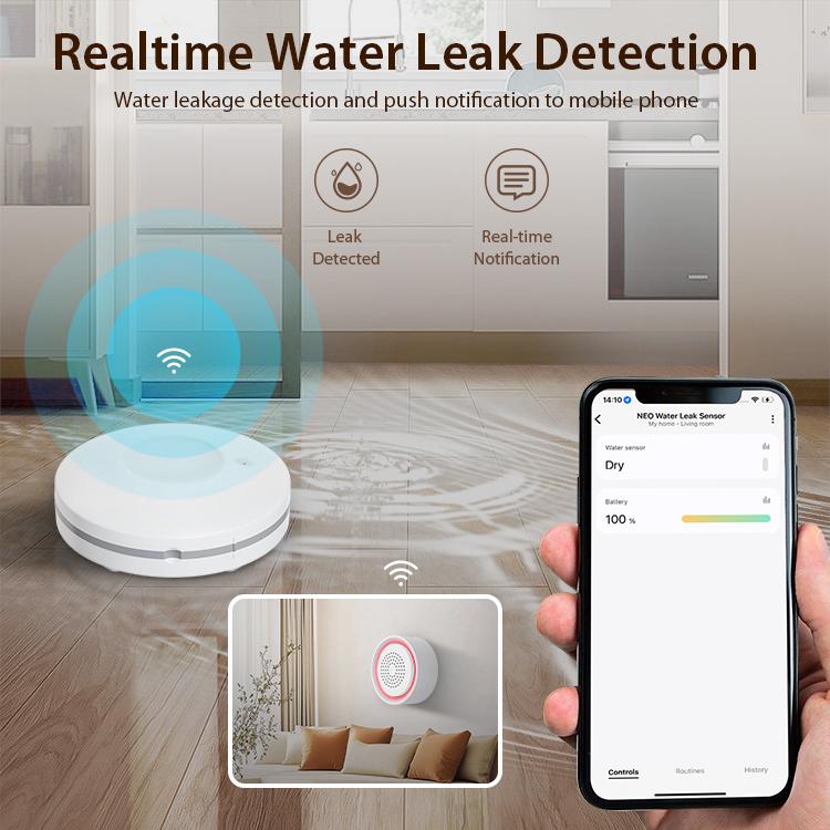 Kit di allarme intelligente per perdite d'acqua NEO NAS-AB03W1 WS09W3 con Wi-Fi